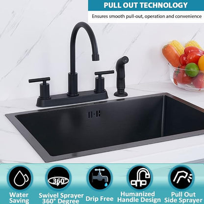 Black Kitchen Faucet, Matte Black Kitchen Faucet with Sprayer, 3 Hole or 4 Hole Matte Black Faucet for Kitchen Sink, Touch Kitchen Faucet with Side Sprayer,TDLKF024B