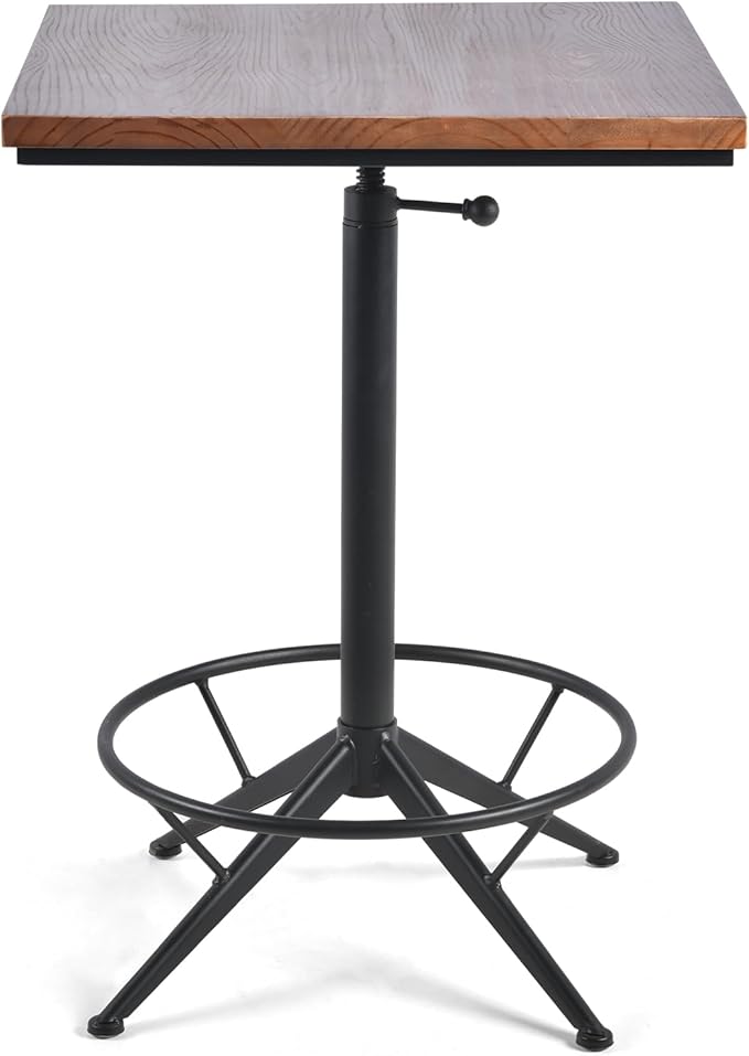 Industrail Metal Frame Wood top Square Kitchen Dining Table,Adjustable 23.62"*23.62"* H30.31-34.43"