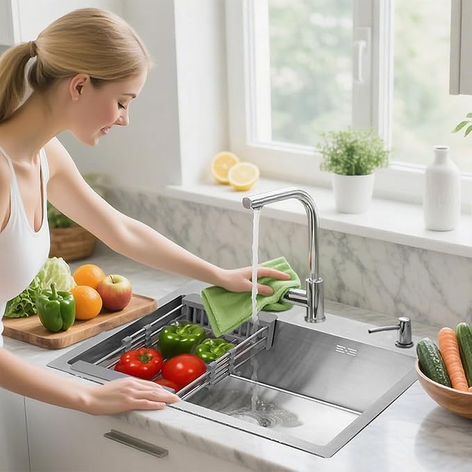 30 inch Kitchen Sink Drop in Stainless Steel Top Mount Sink with Brushed Finish, Single Bowl Workstation Sink with Basket Strainer and Kitchen Sink Caddy Organizer 29.5"D x17.7"W x 8.3"H