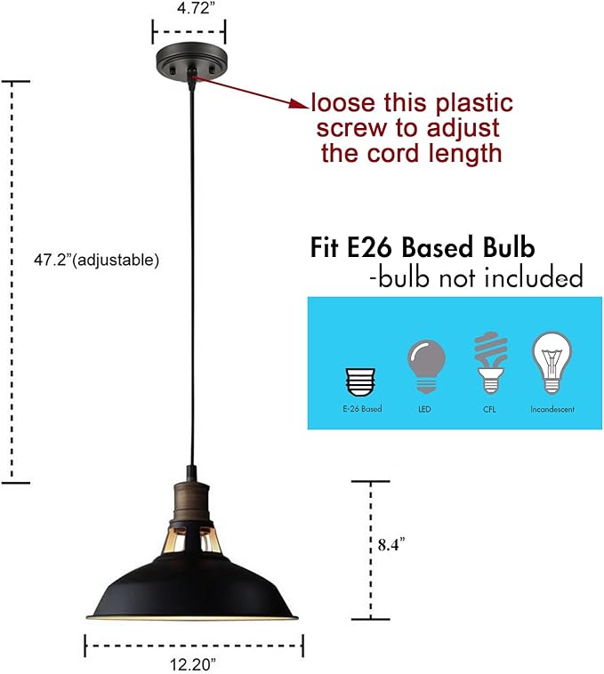 CLAXY Farmhouse Barn Pendant Light Black 1-Light Hardwired Hanging Light Fixture for Kitchen Dining Loft Restaurant Bar