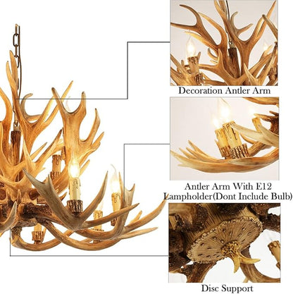 Farmhouse Antler Chandelier 12 Light, Double Layer Antler Light Fixtures, 4 Different Antler Composition Deer Antler Chandelier Lighting for Living Room,Bar, (12 lampholder arms+ 10 arms)