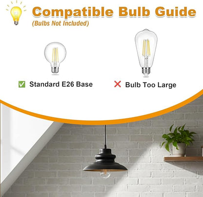 Pendant Light Fixture, Hanging Light for Kitchen Island Dining Room Bedroom Foyer, E26 Base Metal 1-Light Ceiling Lamp
