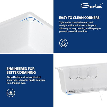 Sarlai Granite Composite Kitchen Sink - 32 x 19 Inch Granite Undermount Kitchen Sink Ledge Workstation 32 Inch Under-Mount White Quartz Classic Single Bowl Sinks Under Counter Basin With Accessories