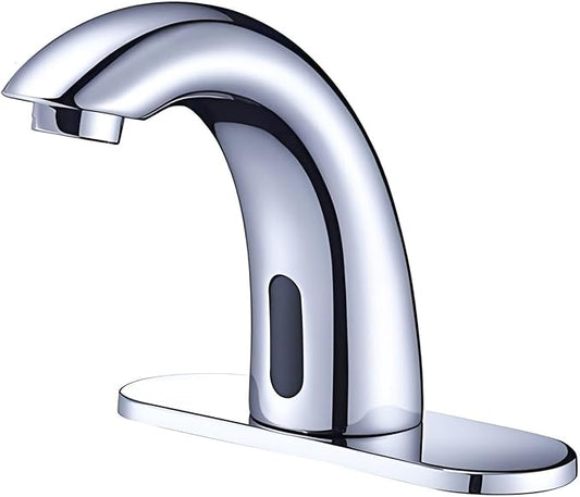 Chrome Touchless Bathroom Sink Faucet - Automatic Sensor Faucet - Dual Power Supply 110V AC or Battery Operated for Commercial