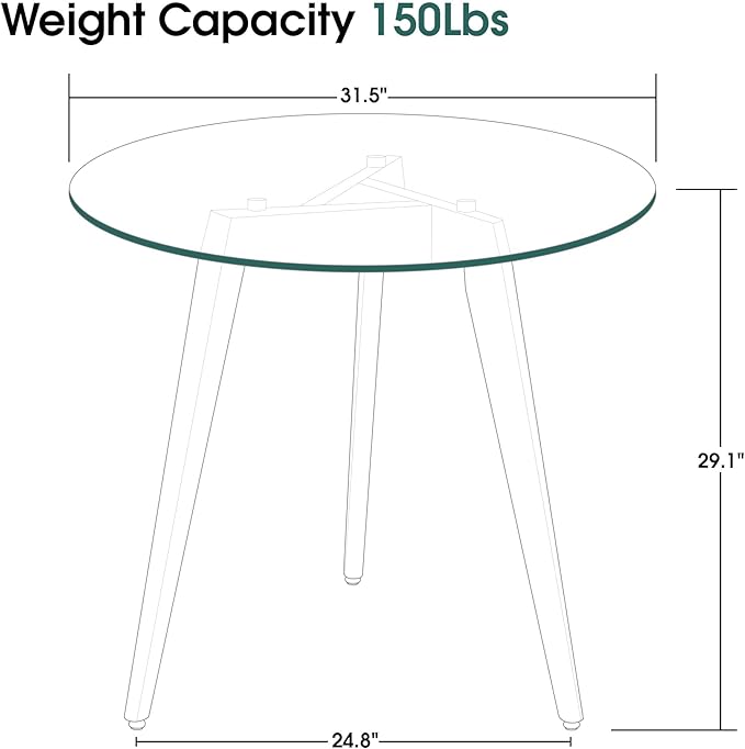 ivinta Round Glass Dining Table for 2-4 People, 31.5" Modern Kitchen Table with Wood Legs for Dining Room Living Room Small Spaces, RD80 (Natural)