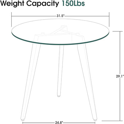 ivinta Round Glass Dining Table for 2-4 People, 31.5" Modern Kitchen Table with Wood Legs for Dining Room Living Room Small Spaces, RD80 (Natural)