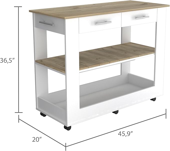 GOWE Nadina 4-Door 2-Drawer 2-Piece Kitchen Set, Kitchen Island and Kitchen Pantry White and Light Oak