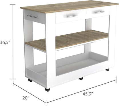 GOWE Nadina 4-Door 2-Drawer 2-Piece Kitchen Set, Kitchen Island and Kitchen Pantry White and Light Oak