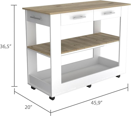 GOWE Nadina 4-Door 2-Drawer 2-Piece Kitchen Set, Kitchen Island and Kitchen Pantry White and Light Oak