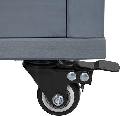 YOPTO Versatile 66.5" Outdoor Grill Cart for Big Green Egg,100% Fir Wood,Stainless Steel Top,Ample Storage,Weatherproof,6 Lockable Wheels,Grey Blue