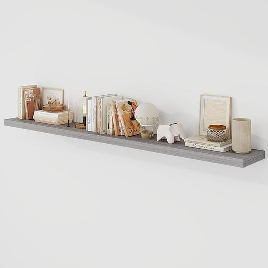 Acovy 72 Inch Floating Shelves, 9.3" Deep Floating Shelf Wall Mounted, 72" Wall Shelves, Rustic Deep Bookshelf, Large Display Shelves & Storage Shelves for Bedroom, Living Room, Grey, Set of 1