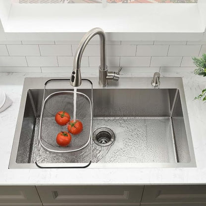 30 Inch Kitchen Sink Drop In,30x18 Drop In Kitchen Sink Top Mount Stainless Steel 18 Gauge Single Bowl Deep Single Bowl Overmount Kitchen Sinks with Soap Dispenser