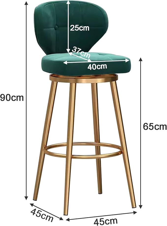 Counter Height stools Set of 2, 360° s with Back and Footrest, Thickened Upholstered Cushion, Tall Chairs for Kitchen Island, Dining Room, Home, Cafe,Green-Sitting Height 65cm