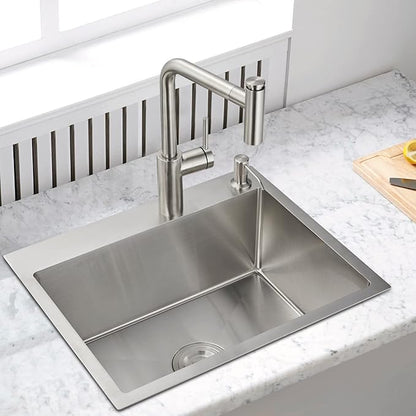 ROVOGO 22 inch Drop in Kitchen Sink Single Bowl, 22"x18" Sink 304 Stainless Steel, 9" Deep Sink Top Mount with 2-Hole & Drain Assembly, Brushed