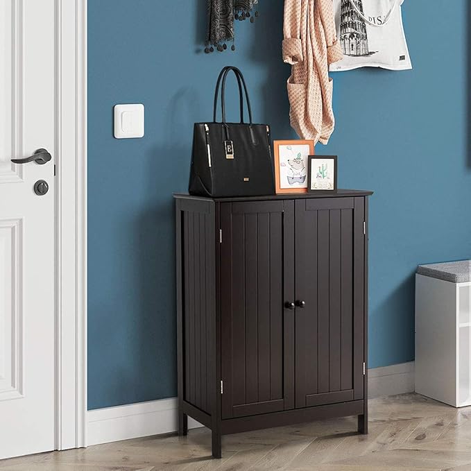 LDAILY LUARANE Bathroom Floor Cabinet, Wooden Floor Storage Cabinet with Double Doors, Simple Double Storage Cabinet, Suitable for Kitchen, Bathroom, 23.5 x 14 x 34 inches (Brown)