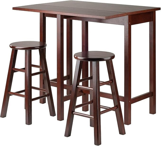 HomeStock African Artistry Drop Leaf Island Table with 2 Square Legs Stool Walnut