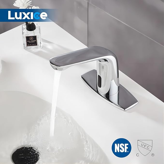 Chrome Touchless Bathroom Sink Faucet - Automatic Motion Sensor Battery Opertated for Commercial Lavatory Bathroom