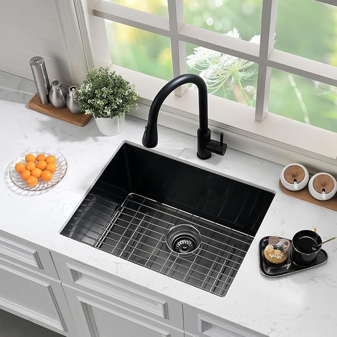 Black Stainless Steel Utility Sink Undermount-Hovheir 21"x18"x12" Matte Black Stainless Steel Laundry Sink Undermount Laundry Room Sink 16 Gauge Single Bowl Deep Kitchen Sink Outdoor Sinks