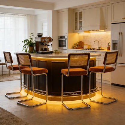 Counter Height Dining Set with Rattan Back Stools,Bar Table with 2 Drawers,Upholstered Kitchen Island Chairs,Chrome Cantilever Frame,Modern Furniture for Dining Room (No Table,4 Coffee Chairs)