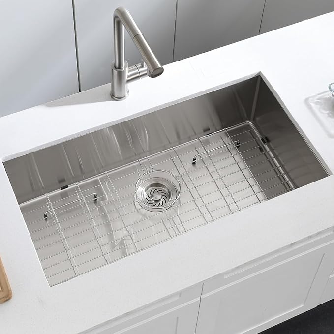 32 Stainless Steel Kitchen Sink Undermount, Dorzom 32" x 17" x 9" Stainless Steel Single Bowl 18 Gauge Under Mount Kitchen Sink