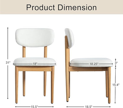 Casaphoria Upholstered Dining Chairs Set of 2, Mid-Century Modern Kitchen Chairs with Solid Wood Legs & Thick Cushion, Ergonomic Fabric Accent Chairs for Dining Room, Vanity & Office, White