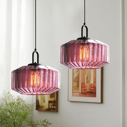 Mid Century Modern Pendant Light fixtures Glass Globe Pendant Lights with Hand Blown Purple Glass Shade Vintage Hanging Pendant Light for Dining Room Kitchen Ceiling Hanging Light