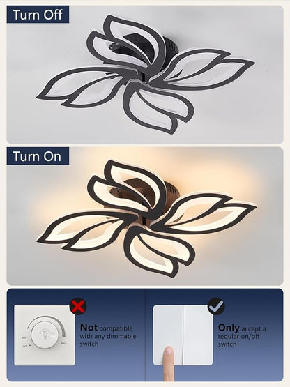 22" Modern Black Flower Dimmable LED Ceiling Light Fixtures, Geometric Low Profile Flush Mount Ceiling Light for Bedroom, Kitchen, Living Room