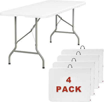 Elevon 6FT Folding Tables – Heavy Duty Portable Foldable Table with Built-in Handle, 300 lb Capacity – Ideal for Events, Parties, Crafts, Camping & Dining (4-Pack)