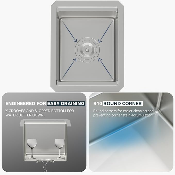 Lordear 12 Inch Undermount Bar Sink Workstation 16 Gauge T304 12 x 15 Stainless Steel Bar Kitchen Prep Single Bowl Small Kitchen Sink with Cutting Board