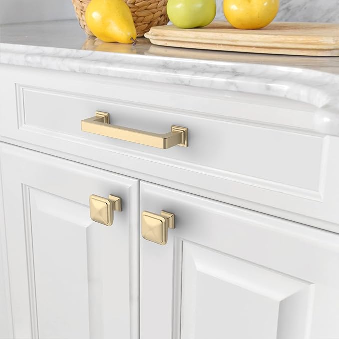 Amerdeco 10 Pack Brushed Brass Cabinet Pulls 3 Inch(76MM) Hole Centers Kitchen Cabinet Handles Cabinet Hardware Kitchen Handles for Cabinets Cupboard Handles Drawer Pulls ZH0019