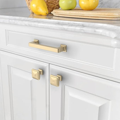 Amerdeco 10 Pack Brushed Brass Cabinet Pulls 3-3/4 Inch(96MM) Hole Centers Kitchen Cabinet Handles Cabinets Hardware Kitchen Handles for Cabinets Cupboard Handles Drawer Pulls ZH0019