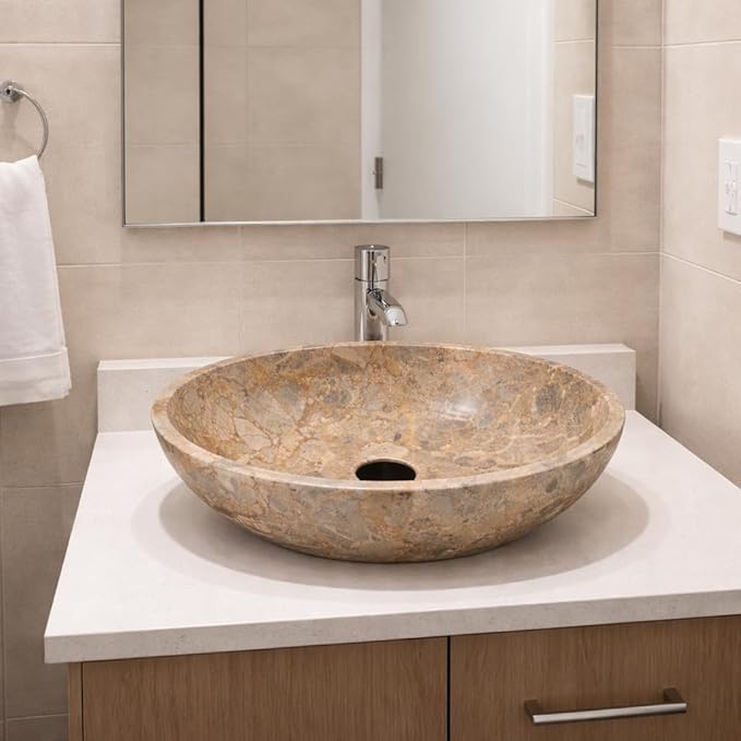 Oval-Shaped Golden - Gray Marble Vessel Sink for Bathroom – 19" × 15" × 6"