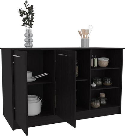 GOWE Ginger Kitchen Island, Three Open Shelves, Two Cabinets White/Black