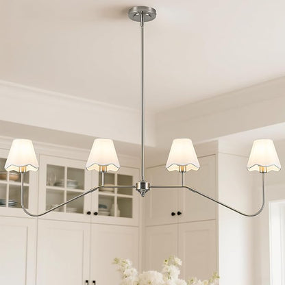 MAYNA 47" Contemporary Brushed Nickel Kitchen Island Chandelier, 4-Light Kitchen Table Light Fixture Over Island, Adjustable Hanging Linear Light Fixture for Dining Room, E12 Base