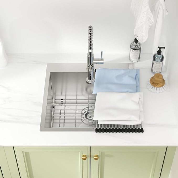 22 Laundry Sink Drop In with Faucet - Beslend 22x22x12 Inch Laundry Utility Sinks 12 Inch Deep Sink Stainless Steel Topmount Sinks 16 Gauge Single Bowl Sink for RV Laundry Room