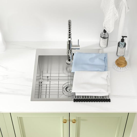 22 Laundry Sink Drop In with Faucet - Beslend 22x22x12 Inch Laundry Utility Sinks 12 Inch Deep Sink Stainless Steel Topmount Sinks 16 Gauge Single Bowl Sink for RV Laundry Room
