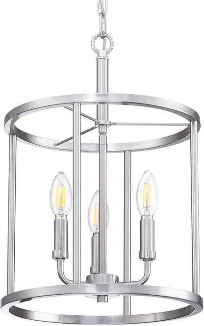 Doraimi Lighting 3-Light Hanging Lantern Pendant Light Fixture Brushed Nickel Finish Geometric Chandelier Adjustable Chain Metal Cage Pendant Lighting for Kitchen Island Dining Room Foyer