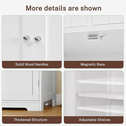 Iwell Tall Bathroom Cabinet, Storage Cabinet with Adjustable Shelves, Bathroom Storage Cabinet for Living Room, Dining Room, Entryway, White