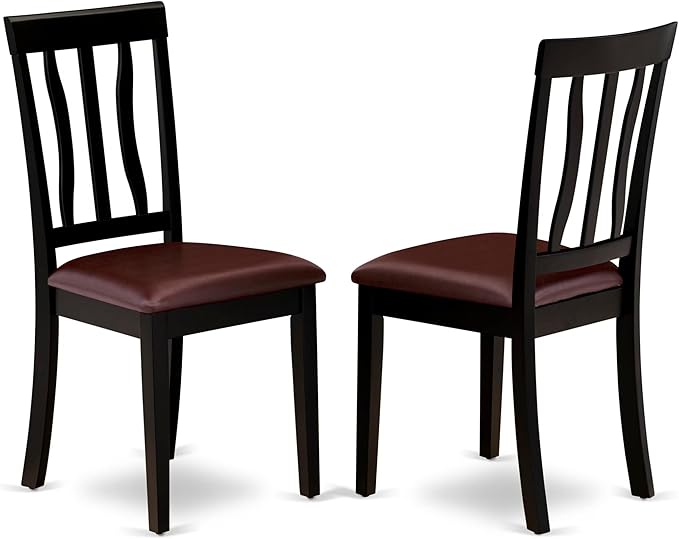 East West Furniture ANTI5-BLK-LC 5 Piece Dining Table Set for 4 Includes a Round Kitchen Table with Pedestal and 4 Faux Leather Upholstered Dinette Chairs, 36x36 Inch, Black & Cherry
