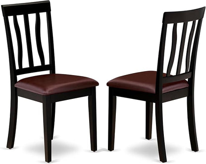East West Furniture ANTI5-BLK-LC 5 Piece Dining Table Set for 4 Includes a Round Kitchen Table with Pedestal and 4 Faux Leather Upholstered Dinette Chairs, 36x36 Inch, Black & Cherry
