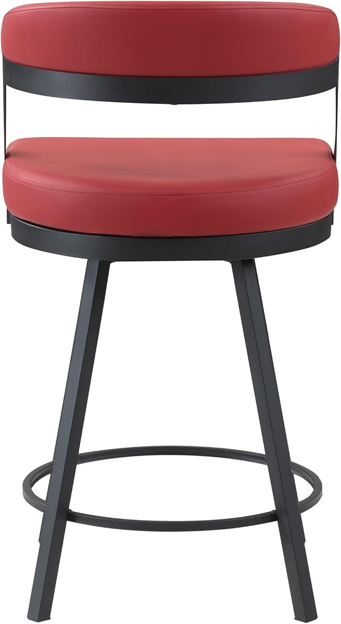 Lexicon Swivel Counter Height Stools Set of 2 - Counter Height Stools for Kitchen Island, Padded Seat, Open Back, Sturdy Black Metal Frame Finish and Red Faux Leather Cushion Seat, Red