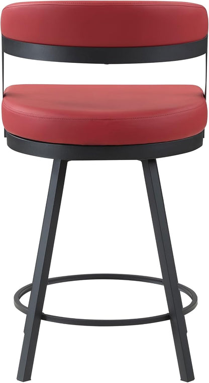 Lexicon Swivel Counter Height Stools Set of 2 - Counter Height Stools for Kitchen Island, Padded Seat, Open Back, Sturdy Black Metal Frame Finish and Red Faux Leather Cushion Seat, Red