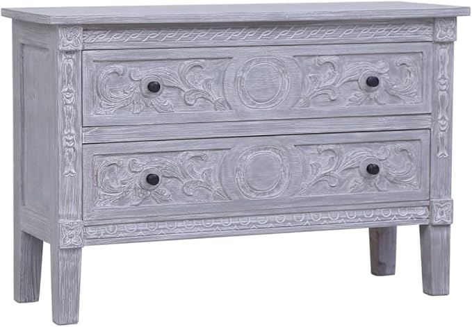 Mid Century Modern Sideboard with 2 Drawers 35.4x11.8x23.6 Inches Solid Mahogany Wood Cabinet for Living Room Dining Room Storage Furniture Gray Wash Finish