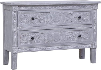 Mid Century Modern Sideboard with 2 Drawers 35.4x11.8x23.6 Inches Solid Mahogany Wood Cabinet for Living Room Dining Room Storage Furniture Gray Wash Finish