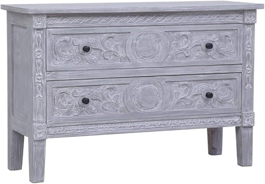 Mid Century Modern Sideboard with 2 Drawers 35.4x11.8x23.6 Inches Solid Mahogany Wood Cabinet for Living Room Dining Room Storage Furniture Gray Wash Finish