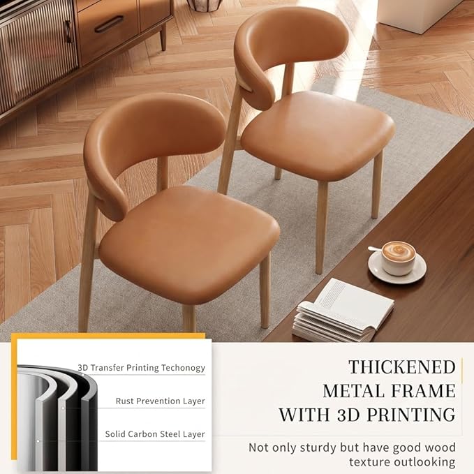 Kitchen Dining Chairs Set of 4 Modern Upholstered Leather Farmhouse Dining Room Chair with Metal Legs, Brown/Original