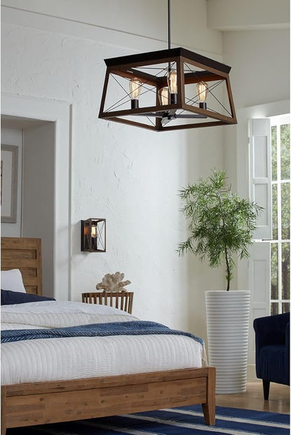 Progress Lighting 4-Light Chandelier, Rustic Farmhouse Style Modern Hanging Light Fixture for Kitchen and Dining Room, Briarwood Collection, Antique Bronze