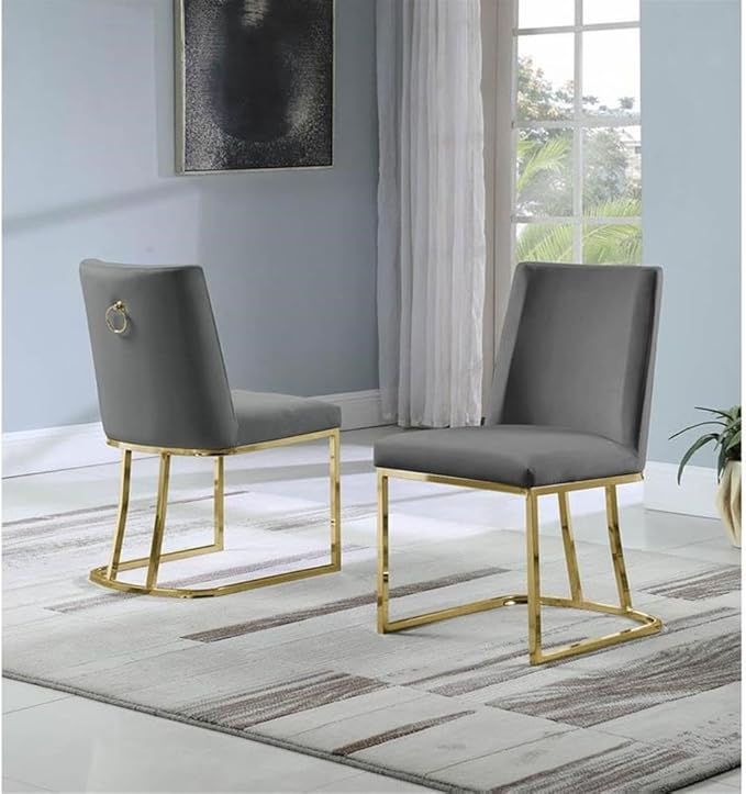 Modern Chairs Set of 2, Chrome Side Chairs & Counter Stools with Ring Pull Back, Luxury Upholstered Chairs for Kitchen Island, Dining Room & Home Bar (Velvet, Dark Gray/Gold, Side Chair)