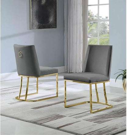 Modern Chairs Set of 2, Chrome Side Chairs & Counter Stools with Ring Pull Back, Luxury Upholstered Chairs for Kitchen Island, Dining Room & Home Bar (Velvet, Dark Gray/Gold, Side Chair)