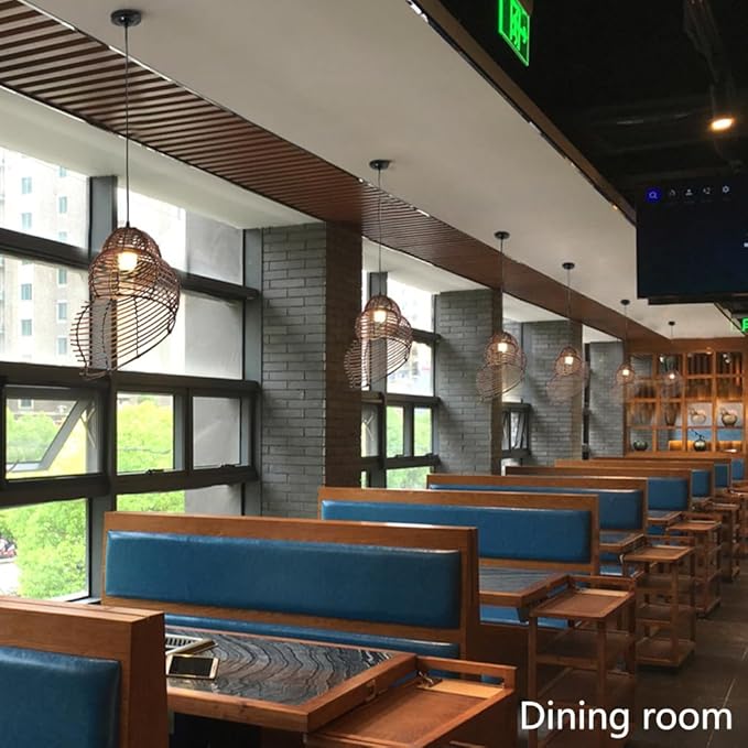 Retro Conch Pendant Lamp Hand Woven Ceiling Lighting Weave Bamboo Rattan E26 Hanging Light Fixture Retro Japanese Wicker Lamp Shade for Bedroom Restaurant Cafe Brown